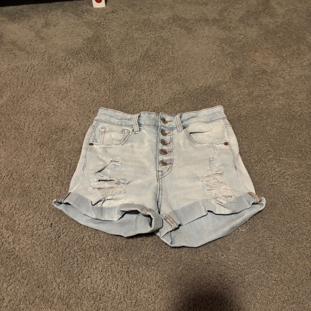 Aeropostale Light Wash High Rise Ripped Jean Shorts